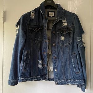Wax Women's Distressed Button Down Denim Jean Jacket - Size Medium